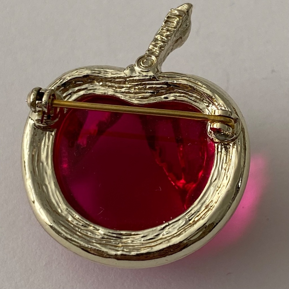 Vintage Sarah Coventry lucite pink apple jelly belly gold tone brooch pin back - Picture 10 of 10